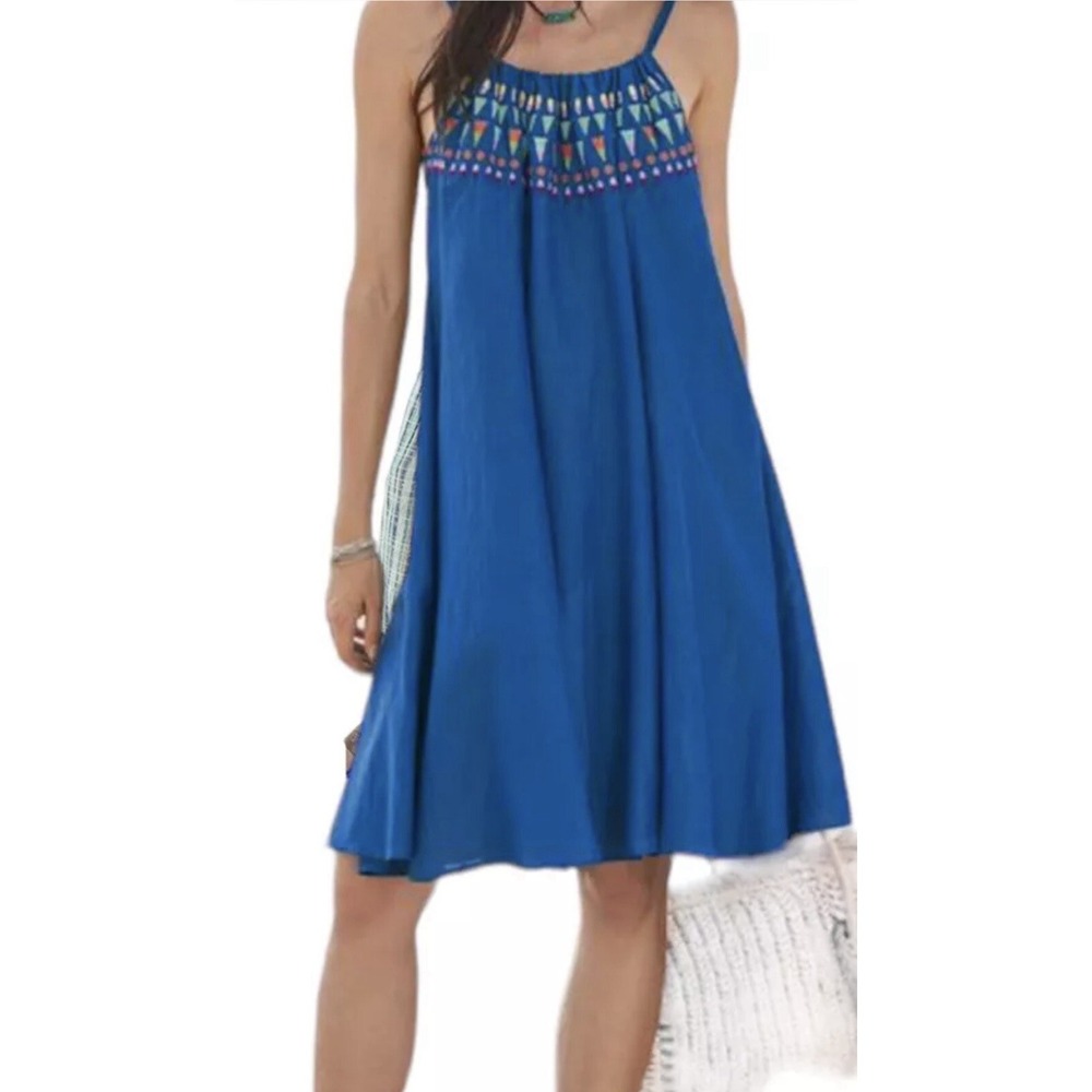 Sundance Pretty Origins Blue Embroidered Silk Blend Dress Size Medium NWT